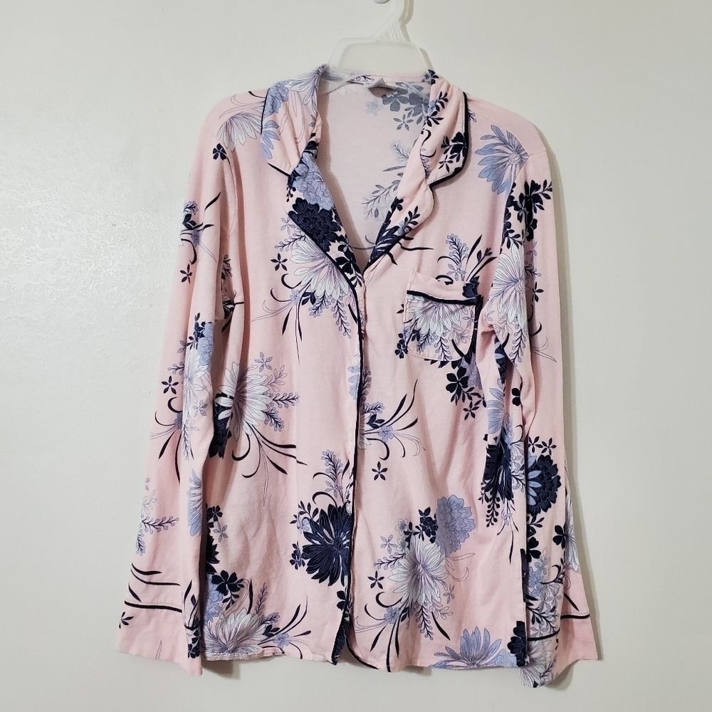 Liz Claiborne Womens Sz M Pajama Top Button Front Pink & Blue Floral